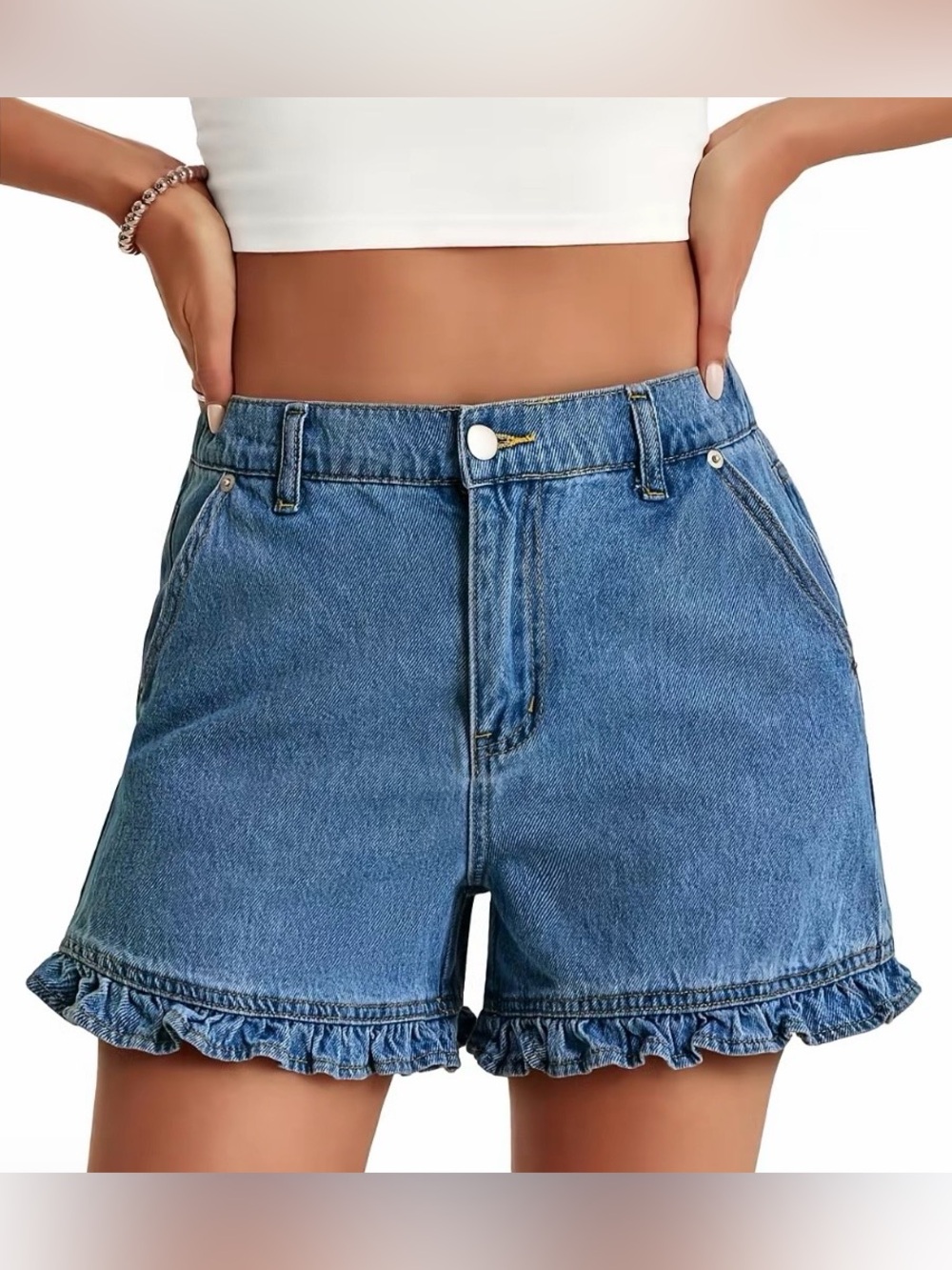 Imily Bela Summer Ruffle Denim Shorts